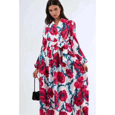 Bloemige Maxi-jurk met Strikfront