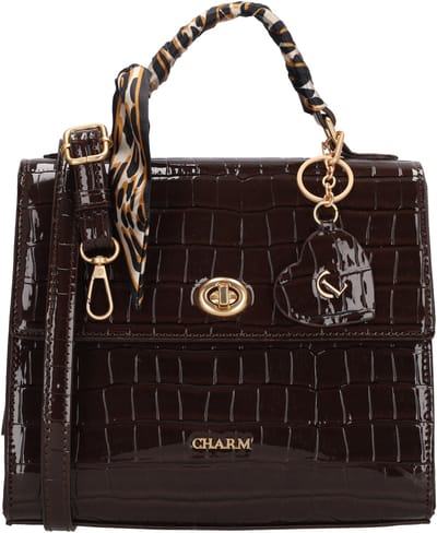Charm London Knightsbridge Handtas - Schoudertas - Crossbody - Overslag - Lak - Croco - Donkerbruin