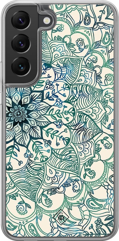 Casimoda® hoesje - Geschikt voor Samsung Galaxy S22 - Mandala Blauw - 2-in-1 case - Schokbestendig - Geometrisch patroon - Verhoogde randen - Blauw, Transparant