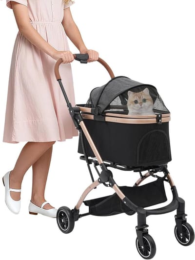 Hondenbuggy Opvouwbaar - Dierenwagen Reizen - Huisdier Vervoeren - Met Remmandje - Tot 20 kg - Zwart Grijs