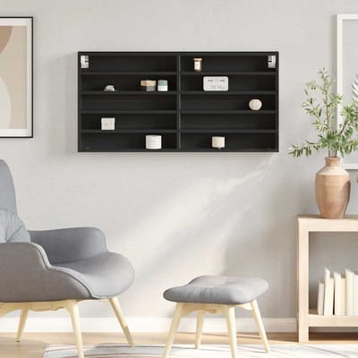 vidaXL - Vitrinekast - 100x8,5x50 - cm - bewerkt - hout - zwart