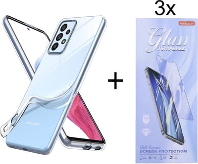 Soft Back Cover Hoesje Geschikt voor: Samsung Galaxy A53 5G Silicone Transparant + 3X Tempered Glass Screenprotector - ZT Accessoires