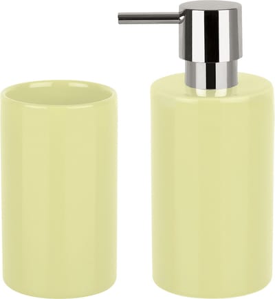 Spirella Badkamer accessoires set - zeeppompje/beker - porselein - geel - Luxe uitstraling