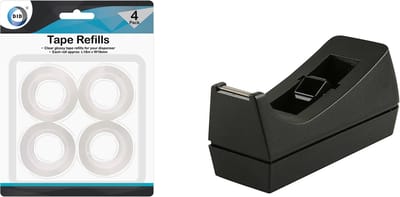 Plakband dispenser/rolhouder - zwart - verzwaard - 17 x 6 x 7 cm - met 4x rolletjes plakband