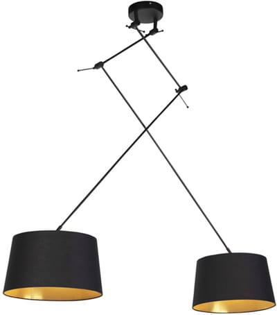 QAZQA blitz - Moderne Hanglamp met kap - 2 lichts - L 750 mm - Zwart Goud - Woonkamer | Slaapkamer | Keuken