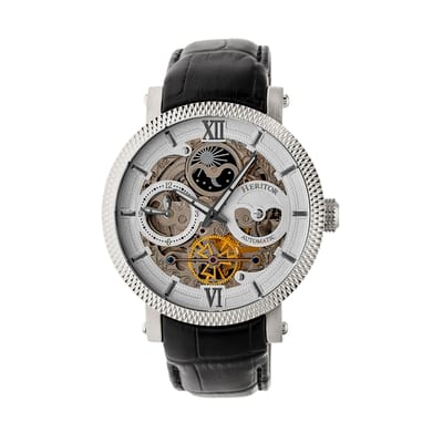 Heritor Automatic Aries Skeleton leren band horloge - Zwart/Wit
