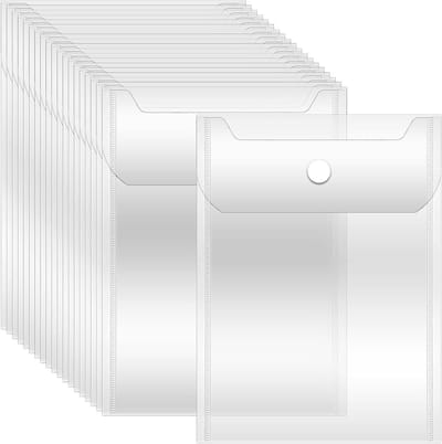 Set van 20 documentcompartimenten 13 x 18 cm, herbruikbare plastic enveloppen met drukknop, waterdicht en ideaal voor ontvangstbewijzen en foto's