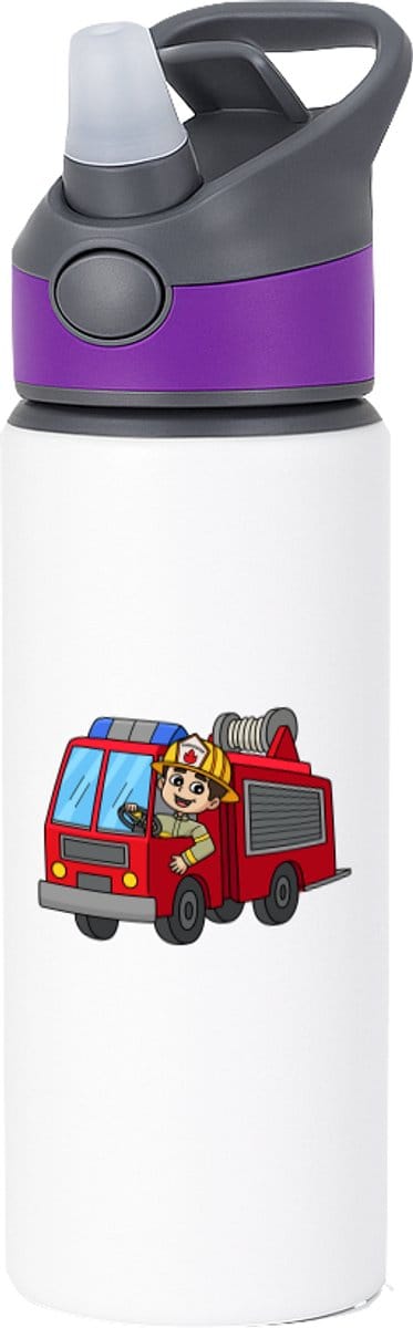 Hacebo® - Brandweerwagen waterfles met rietje paars - Brandweer - Brandweermannen - Hulpverlener - cadeau voor een brandweerman - firefighter - water fles - 650ML