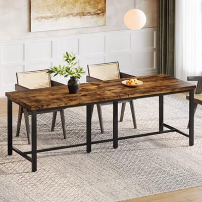 Industriële 200 cm lange eettafel voor 6-8 personen met robuuste metalen poten