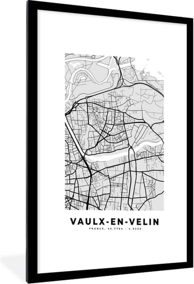 Fotolijst incl. Poster - Vaulx-en-Velin – Plattegrond - Frankrijk – Kaart – Stadskaart - 60x90 cm - Posterlijst