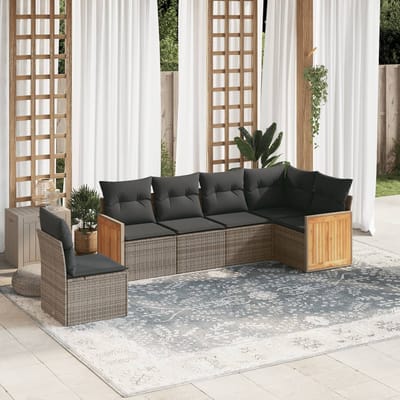 vidaXL - 6-delige - Loungeset - met - kussens - poly - rattan - grijs