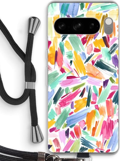 Case Company® - Hoesje met koord geschikt voor Google Pixel 8 Pro hoesje met Koord - Watercolor Brushstrokes - Telefoonhoesje met Zwart Koord - Bescherming aan alle Kanten en Over de Schermrand