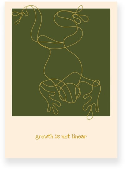 Poster 20x30 cm - Kikker - Lijntekening - Donkergroen - Beige - Motivation - Natuur - Muurdecoratie - Wanddecoratie