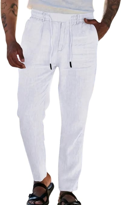 Livano Linnen Broek Heren - Zomerbroek - Volwassenen - Lange Broek - Pantalon - Strandbroek - Zomer - Ibiza Stijl - Wit - Maat S