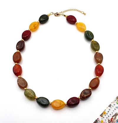 Jeannette-Creatief® - Herfstlook - Ketting Herfstlook Nugget Acrylkralen Mixed Colours - Gekleurde Ketting - Choker met verlengketting - Korte Ketting - Ketting - Kralenketting - Ketting met Acrylkralen - Trend - Herfstlook - Handgemaakte Sieraden