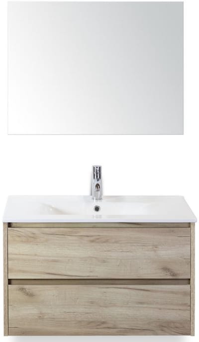 Dante Badmeubelset 80 cm - Craft Oak - Keramische Wastafel Wit Enjoy met Spiegel
