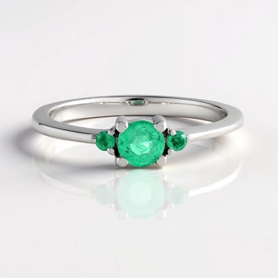 Cavill - 925 Sterling Zilver Ring Platina Geplateerd - Colombiaanse Smaragd 0,30 ct en 0,06 ct Rondslijpsel - Elegante Groene Edelsteen Damesring