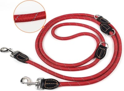 Reflecterende hondenriem voor grote honden, verstelbaar, met dubbele karabijnhaken, 3m nylon