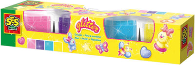 SES Creative - Glitter Klei - Glitter Kleuren (4x90g) - Vegan en Glutenvrij - Herbruikbaar - Uitwasbaar - Vanaf 2 jaar