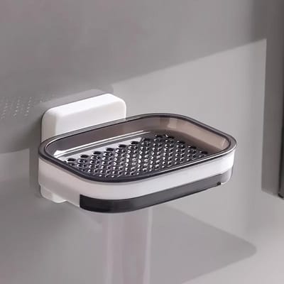 Wandgemonteerde Zeepbakhouder Zonder Boren Plakbevestiging, Plastic Badkamer Organizer met Lade-Stijl Afdruiprek voor Keuken & Badkamer Opslag grijs