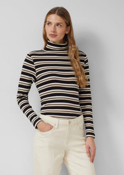 Dames T-shirt met lange mouwen slim fit col hoog met strepen s.Oliver