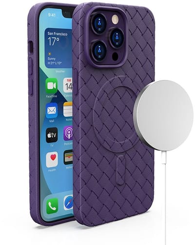 Hurtel Woven Case Serie - iPhone 15 Pro Hoesje - MagSafe - Fiolet - TPU