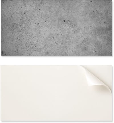Set vinyltegels met decoratie voor keuken of badkamer. Ruwe betonstructuur. 10x40x20 cm.