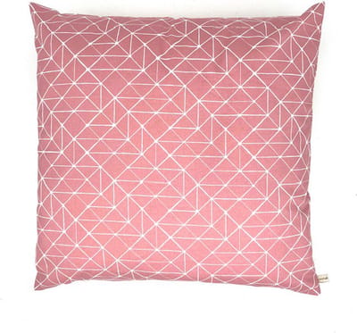 Luna-Leena duurzame sierkussen met geometrische print + binnenkussen (set) - oud roze & wit - 45x45cm - katoen & gerecycled binnenkussen beide van Oeko-tex - handgemaakt in Nepal - geometric - kids pillow - kinderkamer - woonkamer - bank kussen
