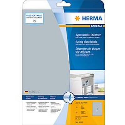 HERMA Rating plate labels silver A4 210 x 297 mm extremely strong adhesion weatherproof tearproof
