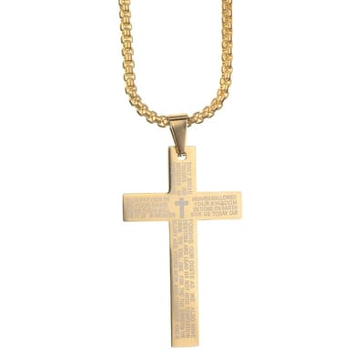 Fako Bijoux - Cubaans Kruis Voor Mannen - Ketting Met Kruis - Heren Ketting - Holy Cross - 29x45mm - 50cm - 2mm - Stainless Steel - RVS - Staal - Goudkleurig