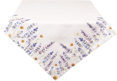 Clayre & Eef Tafelkleed 150x250 cm Wit Paars Katoen Rechthoek Lavendel Tafellaken Tafellinnen Tafeltextiel