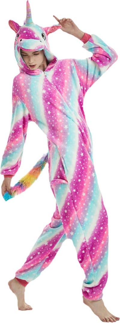 Eenhoorn Galaxy Onesie Pak Kostuum Outfit Huispak Jumpsuit Verkleedpak - Verkleedkleding - Halloween & Carnaval - SnugSquad - Kinderen & Volwassenen - Unisex - Maat XL voor Lichaamslengte (173 - 195 cm)
