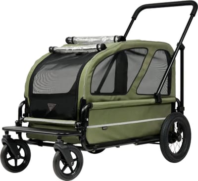 AirBuggy Carriage Set Moss Green – De Ultieme Luxe Hondenbuggy tot 55 KG - Afmetingen 127 x 100 x 70 cm (L x H x B)