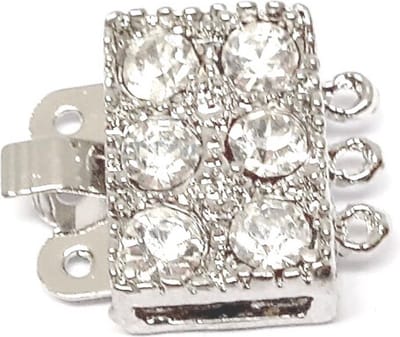 Art & Pearls 10x Juwelensluiting 3-Rij met Bergkristal – Platina Plated – Anti-Allergisch – Sieraden Sluiting voor Armbanden & Kettinge