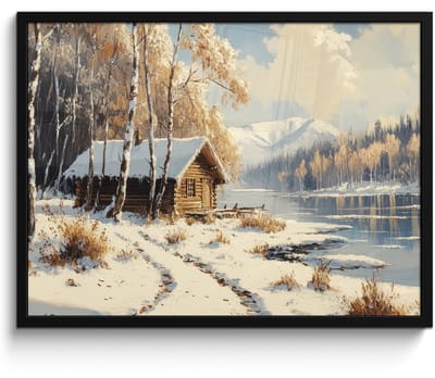 Poster in lijst - Fotolijst 70x50 cm - Posters - Winter - Sneeuw - Huis - Natuur - Posterlijst zwart - Decoratie - Wanddecoratie woonkamer - Muurdecoratie slaapkamer