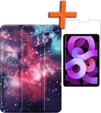 Hoesje - Geschikt voor Apple iPad Air 5 (2022) - 10.9 inch - 5e Generatie - M1 - Met Screenprotector - Trifold Bookcase - Hard Cover - Hardcover Book Case - Tablet Hoes - Galaxy