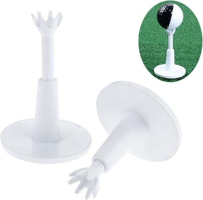 Verstelbare rubberen golftees - 2 stuks - Wit plastic frame - Draaisluiting - In hoogte verstelbaar - 53–73 mm - Geschikt voor driving ranges en trainingen - Hemelsblauw