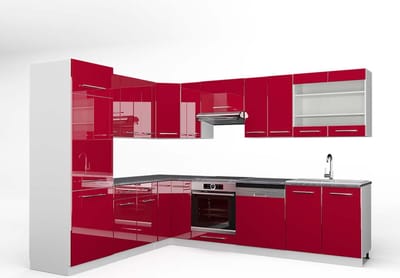 Vicco Hoekkeuken Fame-Line, Bordeauxrode hoogglans/Wit, 287 x 227 cm, WB Antraciet