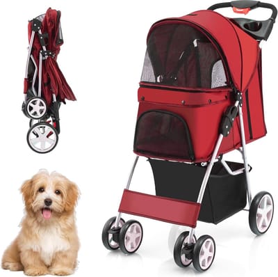 Hondenwagen voor kleine honden en katten - Huisdierbuggy met netvensters en bekerhouders