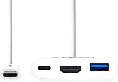 Nedis USB Multi-Port Adapter - USB 3.2 Gen 1 - USB-C Male - HDMI Output / USB-A Female / USB-C Female - 5 Gbps - 0.20 m - Rond - Vernikkeld - PVC - Wit - Doos