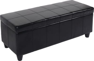 Opbergkist bank Kriens, leer + kunstleer, 112x45x45cm MVG-gecertificeerd ~ zwart