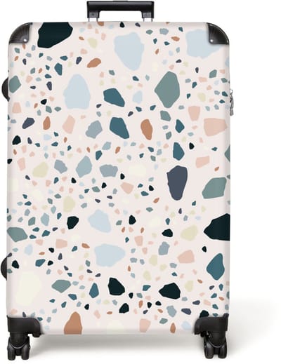 NoBoringSuitcases.com® - Koffer groot - Reiskoffer lichtgewicht - Marmer - Patronen - Terrazzo - Marmerlook - Rolkoffer met 4 wielen - Grote trolley XL - 98 liter bagage