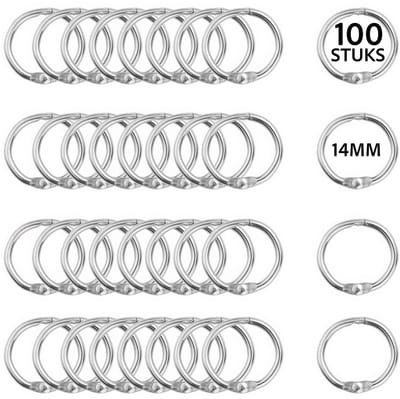 100 Stuks Metalen 14mm Klikringen - Boekringen - DIY Cipiersring Sleutelringen - Flashcard Ringen - Sleutelhangers Maken Set - Sleutel Splitringen voor Hobby & Sleutellabels - Keychain Keyrings - Sleutel Houder Knutselen - Boekbinden - Gordijnringen