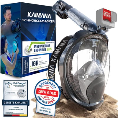 KAIMANA® Snorkelmasker voor volwassenen inclusief draagtas - Gecertificeerd & CO2-veilig Snorkel Set - Duikmasker voor Tieners - Volgelaatsmasker Duikbril met Snorkel