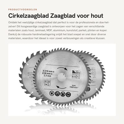 Dailygoods- Cirkelzaagblad 210 x 30 mm - Hardmetalen Zaagblad - 24/48/60 Tanden - Voor Hout/Laminaat/MDF - Duurzaam/Multifunctioneel - Snelle en Glad Sneden