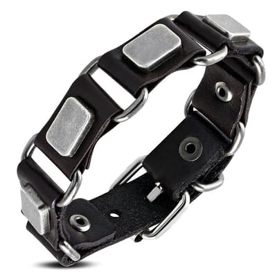 Amanto Armband Farid A - Leer - Studs - 20mm - Aanpasbaar (max.22cm)