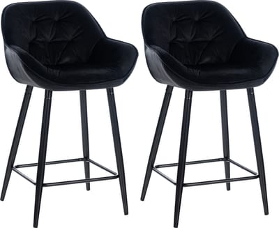 CLP Gibson 76 Set van 2 barkrukken - Met armleuning - Met rugleuning - Fluweel - Velvet - zwart