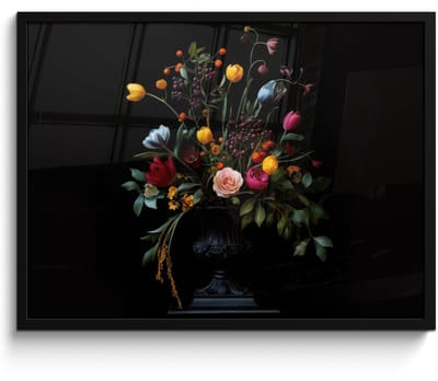 Poster in lijst - Fotolijst 70x50 cm - Posters - Klassiek - Vaas - Boeket - Bloemen - Posterlijst zwart - Decoratie - Wanddecoratie woonkamer - Muurdecoratie slaapkamer