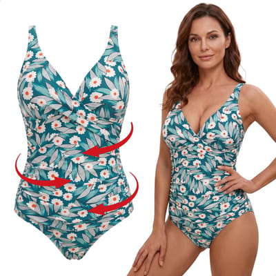 RENALUX - Corrigerend Badpak Dames met Verstelbare Bandjes - Shaping Badpak - Corrigerend Badpakken voor Dames - Groen met Bloemen Print - L