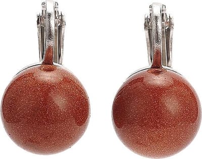 Edelstenen oorbellen Goldstone Clips - oorclips - bruin - goudvloed - luxe sieraden zakje - oorbellen dames - bruine oorbellen